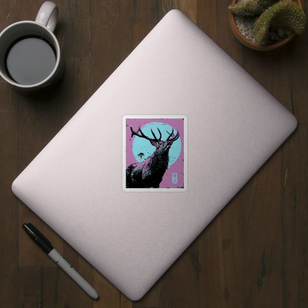 Regal Stag Deer Japanese Art | Purple & Blue Ukiyo-e Style by TuncGK